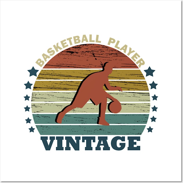 vintage basketball retro sunset Wall Art by omitay